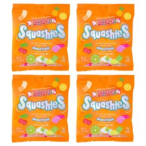 4-Pack Smarties Squashies Mixed Fruit Flavored Candy- Cherry & Blackcurrant Lemon & Lime Orange & Pineapple 1 bag 141 g