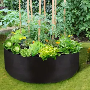 1Pc Heavy Fabric Raised Garden Bed Planter Bag, Modern Plant Pot, Breathable Round Flower Pot for Herbs, Flowers, Vegetables, and Potatoes - Durable Stitching, Sturdy Sides (90x30cm, Black)