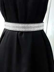 Fashionable Rhinestone Embellished Elastic Wide Waist Belt, Rhinestone Decorated Belt, Fashion Belts, Versatile Sparkling Diamond Design, Stylish Women's Accessory