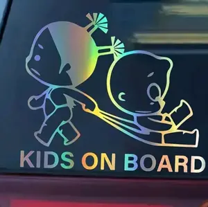 Kids On Board Holographic Car Window Sticker for Auto Decoration tiktok shop worker collar blue