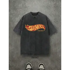 God Heals Vintage Christian Tee - Premium 230g Heavyweight Cotton, Whimsical Design, Perfect for All Occasions, Distressed Style, Fun and Playful Menswear Top Distressed Festive Man Man Tshirt Streetwear Shortsleeve Black Casual graphic tee