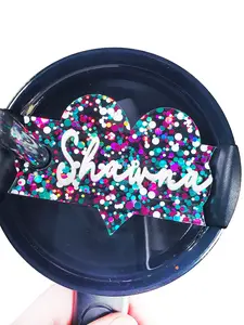 Valentines Day Heart Tumbler topper, confetti glitter heart stopper with name, 40 oz tumbler topper valentines day, 30 ounce tumbler plate