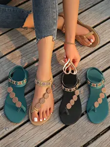 Women's Boho Summer Wide Strap Sandals, Lightweight Tie-Back Design, Soft Sole, Breathable, Ideal for Beach & Casual Wear