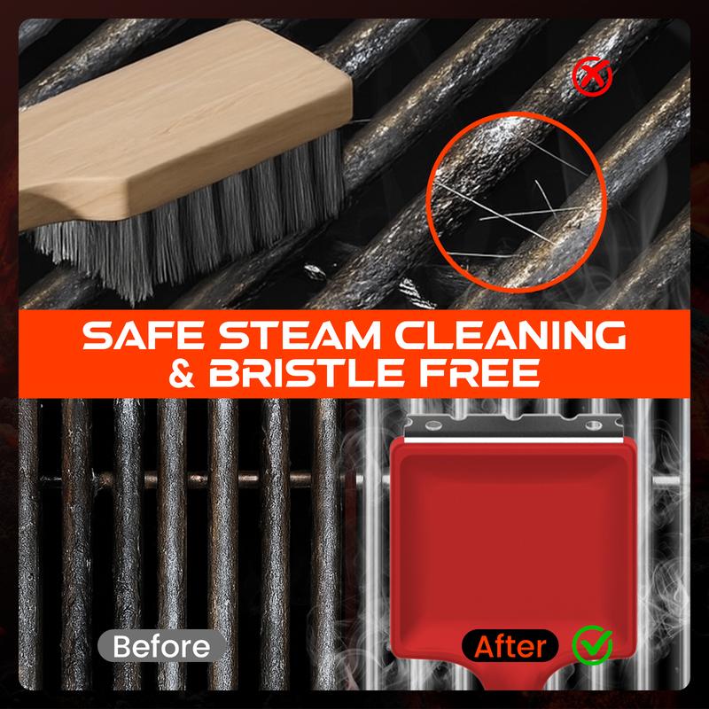 Anjure 4-in-1 Bristle-Free Grill Brush 18.8" Steam Grill Cleaner with Scraper & Bottle Opener Long Non-Slip Heat-Resistant Handle for Efficient Cleaning