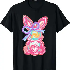 Easter Cute Bunny Coquette Bow Tie Dye Rabbit Women Adults T-Shirt