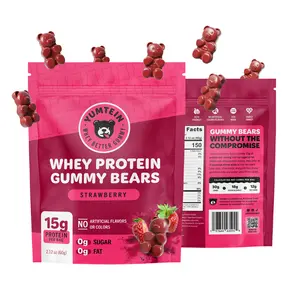 Yumtein Protein Gummy Bears - 15g Protein, 0g Sugar, 0g Fat - Sugar Free Keto Candy Alternative - Halal Beef Gelatin - Natural Colors - Strawberry (150 Cal)
