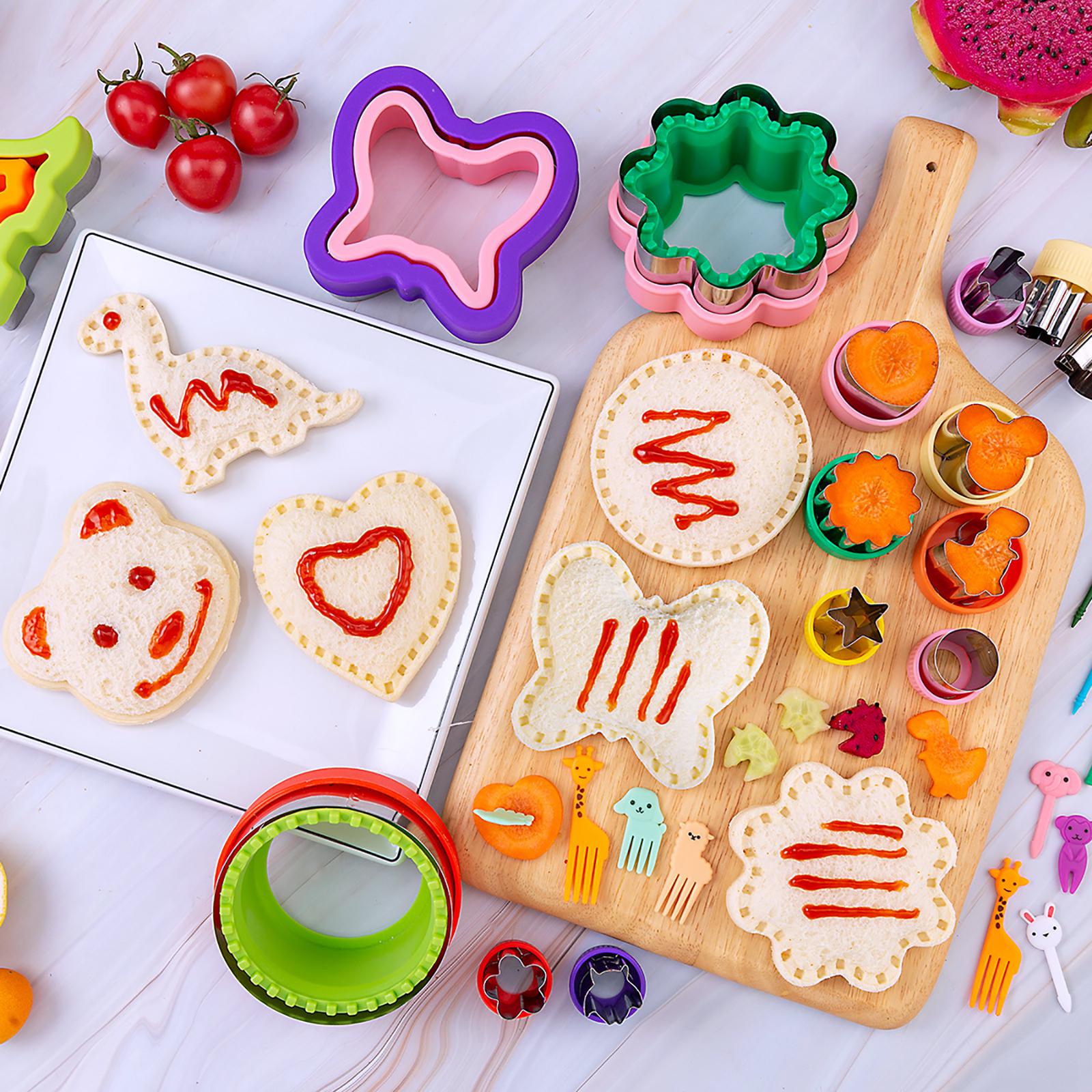 Fun Shaped Sandwich & Cookie Cutters 48Pcs Kit with Food Picks, Perfect for Kids Fruit & Vegetable Shaping