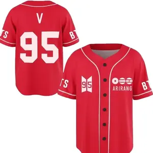 Full Print Bangtan Baseball Jersey Jersey, Vintage V 95 Jersey Shirt for Men & Women, Baseball Jersey for Men and Women, Baseball Jersey Style