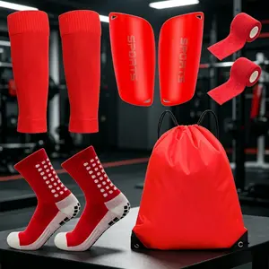 5-Piece Complete Soccer Sports Kit with Shin Guards, Anti-Slip Grip Socks, Bandages & Portable Carry Bag, Essential Football Equipment for Youth & Adults Training and Matches