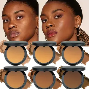 6 Color Deep Matte Setting Powder Foundation, Waterproof Full Coverage Makeup Face Pressed Powder with Sponge, Holiday Party Valentine's Day