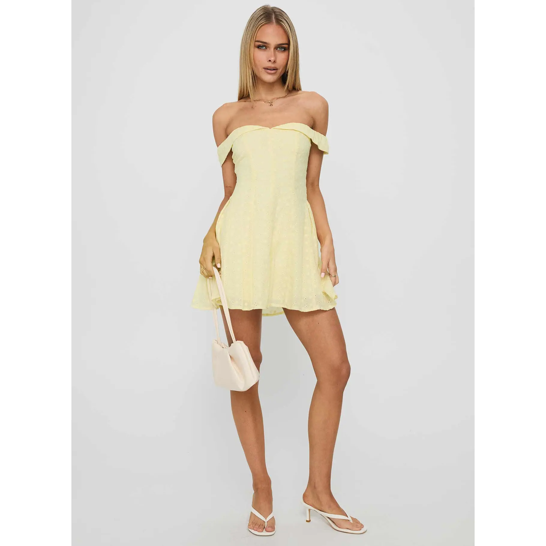 Rosebud Off The Shoulder Mini Dress Lemon - TikTok Shop