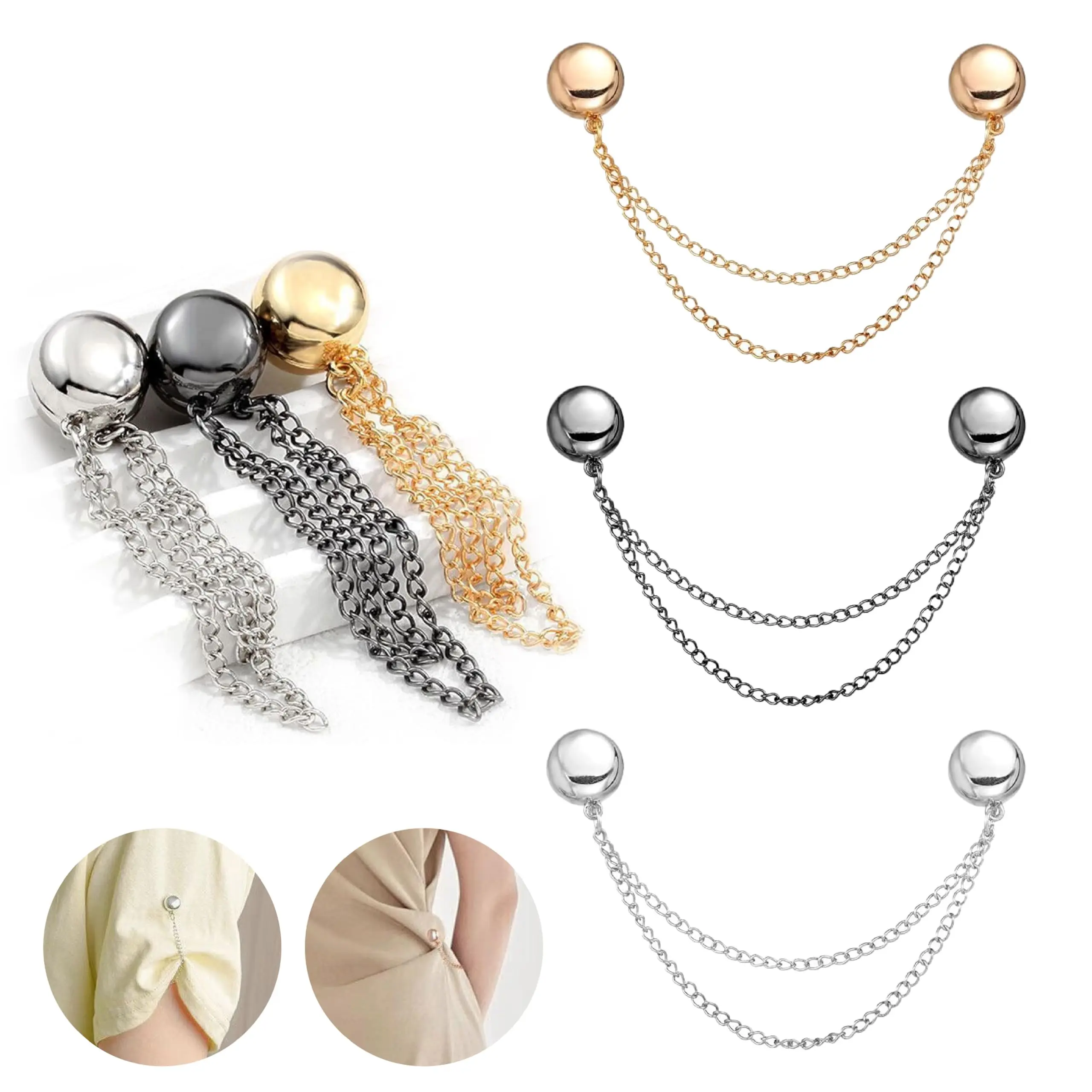 Women's 6-Pcs Metal Multi-Function Magnetic Clothing Clips - Pinless Brooch Chain Buttons, Daily Fashion Accessory for Hijab, Loose T-Shirt Hems, DIY Projects, Female