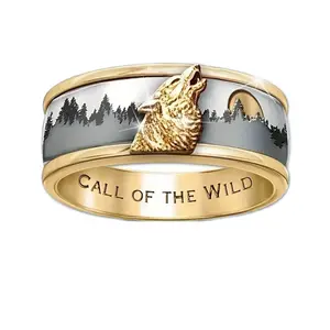 Wolf Band Ring “Call Of The Wild” (inscribed) Howling At The Moon with Ring Box