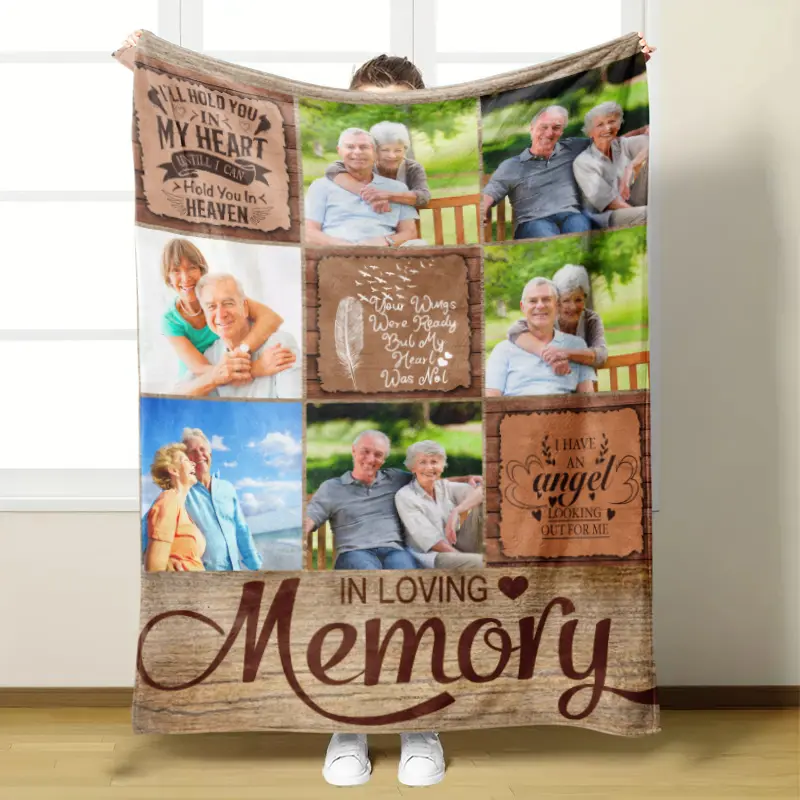 in Loving Memory of Loved One Gifts Custom Memorial Blanket with Photo, Sympathy Gifts for Loss of Loved One Mom Dad Wife Husband Personalized Pictures Memory Throw Blanket Bereavement Gift Idea