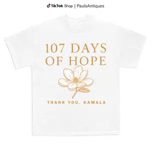 PaulsAntiques 107 Days of Hope Shirt Thank You Kamala Floral Tribute Political Feminist Statement Apparel Unisex T-Shirt Sweatshirt Hoodie Cotton Everyday Wear Casual Crewneck