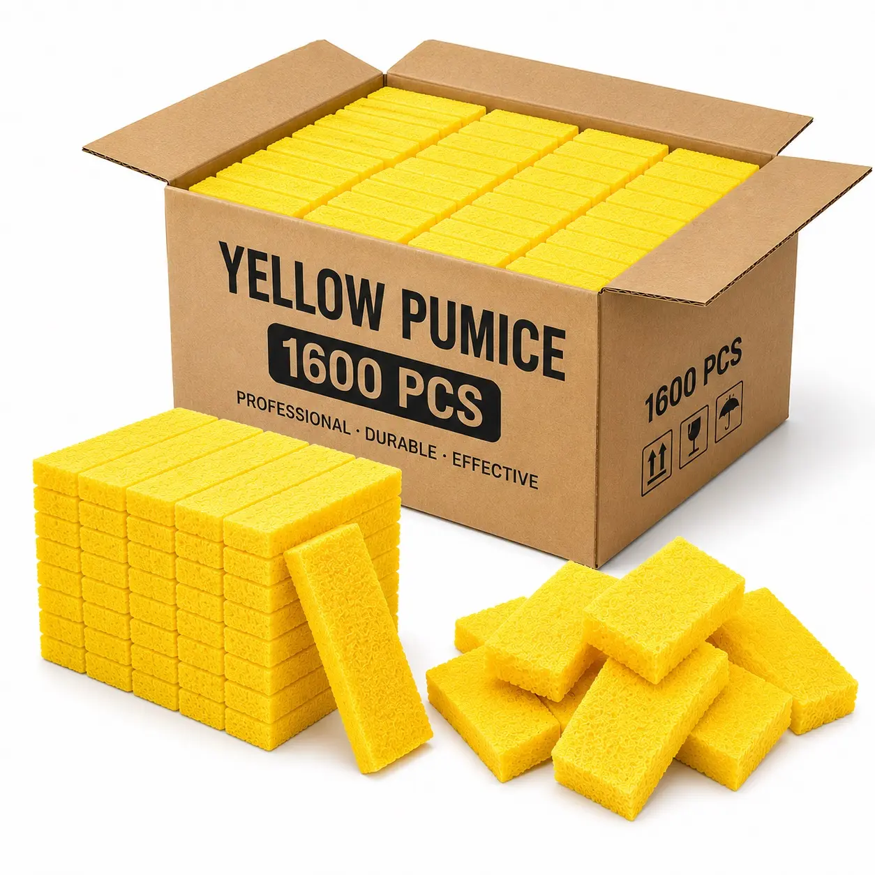 TP HTOWN 1600pcs Disposable Foam Pumice Sponges – Medium Coarse Foot Scrub Blocks for Pedicure, Callus Removal, Single-Use Salon & Spa Supplies, Yellow