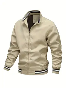 Men's Lightweight Menswear Business Jacket Coat, Zipper Closure, Commuter Convenient Jacket, Casual Long Sleeve Fitted Style, Fall & Winter