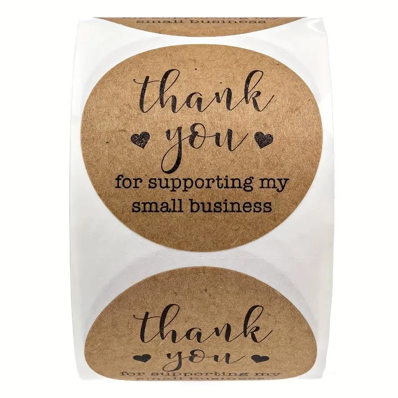 Thank You Supporting My Small Business Self Adhesive Sticker, Sticky Labels, Decal Sticker, 500pcs/roll Round Seal Label, Kraft Paper Label, Circle Sticker Label for Gift Box & Packaging & Shopping