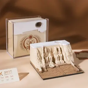 3D Egyptian Temple Calendar, Hand-Torn Paper Sculpture, Magical Art Desktop Ornament, Tear-Off Notepad & Memo Pad, Creative Gift for Home/Office, Perfect Birthday/Christmas/New Year Gift