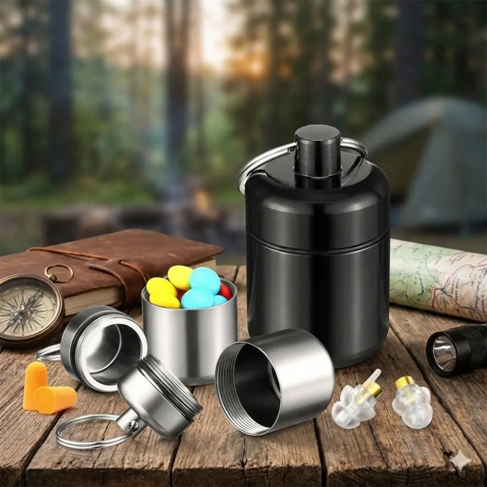 Portable Aluminum Pill Keychain - Compact Screw-Top Travel Container for Vitamins, Meds & Jewelry. Waterproof Mini Tin with Secure Lid, Ideal EDC Holder for Hiking & Commuting. Lightweight and Customizable Keyring Accessory.
