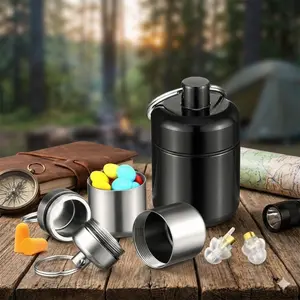 Portable Aluminum Pill Keychain - Compact Screw-Top Travel Container for Vitamins, Meds & Jewelry. Waterproof Mini Tin with Secure Lid, Ideal EDC Holder for Hiking & Commuting. Lightweight and Customizable Keyring Accessory.