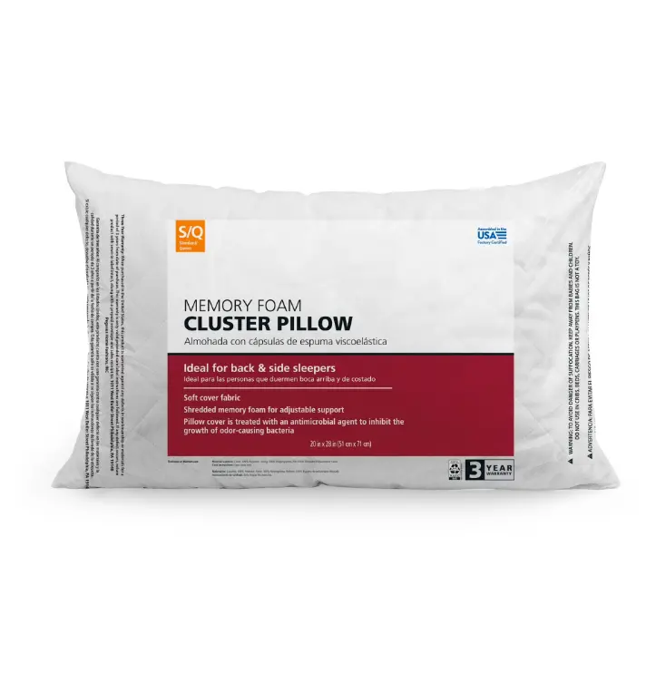 S/Q Memory Foam Cluster Bed Pillow Standard Queen Size Soft Cover Fabric Ideal for Back & Side Sleepers with Adjustable Support