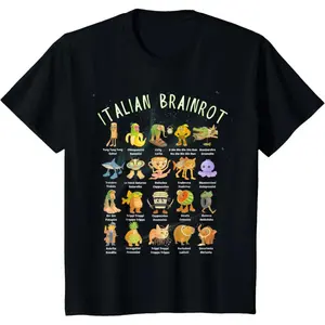 🎉[100% Cotton][Graphic Tee]Kids Types of Italian Brainrot Meme Character Hand-Drawn T-Shirt – Cartoon Print Tee for Teens & Boys, Funny Graphic Printed Tee, Trendy Youth Shirt, Birthday Gift, Summer Casual Outfit, Unisex Cartoon Tee, Playful Fashion Top