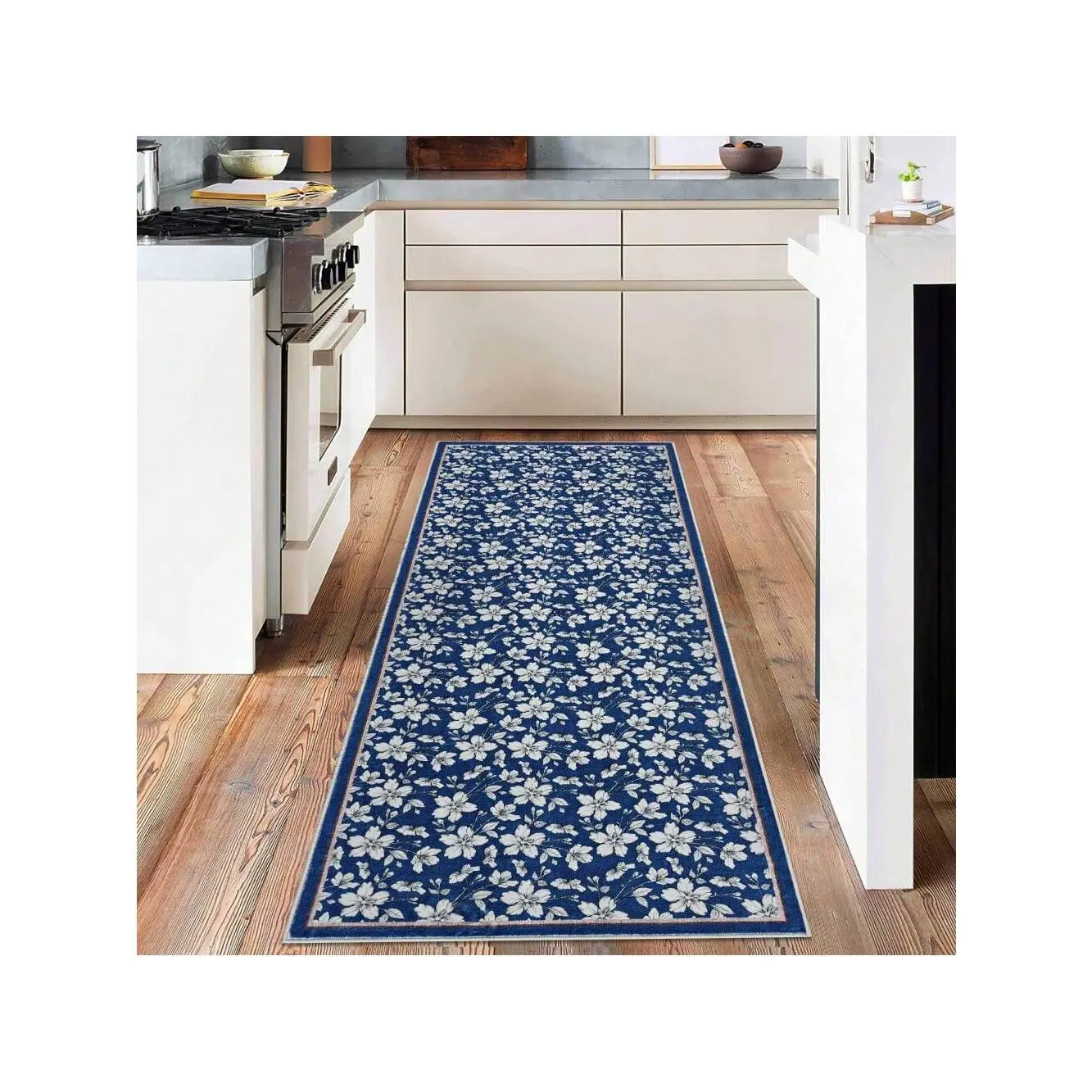 Blue-9*12 feet Floral Area Rugs Boho Style Washable Low Pile Non Slip Indoor Carpet For Nursery Playroom Bedroom Living Room