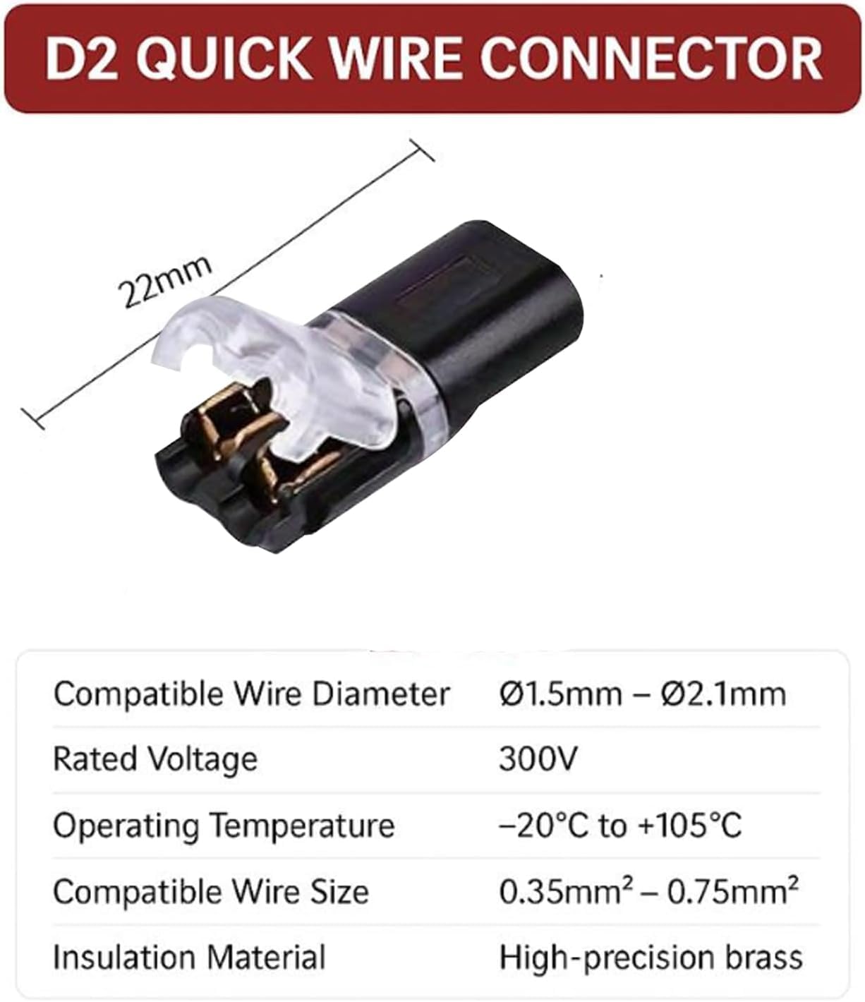 60Pcs Double Wire Plug in Connector, LED Light Strip Low Voltage Connectors 2 Pin with Locking Buckle - Quick Connect, No Wire Stripping Cutting