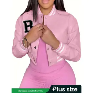 Women's oversized leather baseball jacket with casual letter print design, stylish and comfortable daily wear outerwearRAIMENTRY