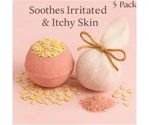 5 pack Calamine & Oatmeal Bath Bomb for Eczema, Dry Skin, Sensitive Skin | Sunburn, Bug Bites Acne Prone Skin Bath Additive