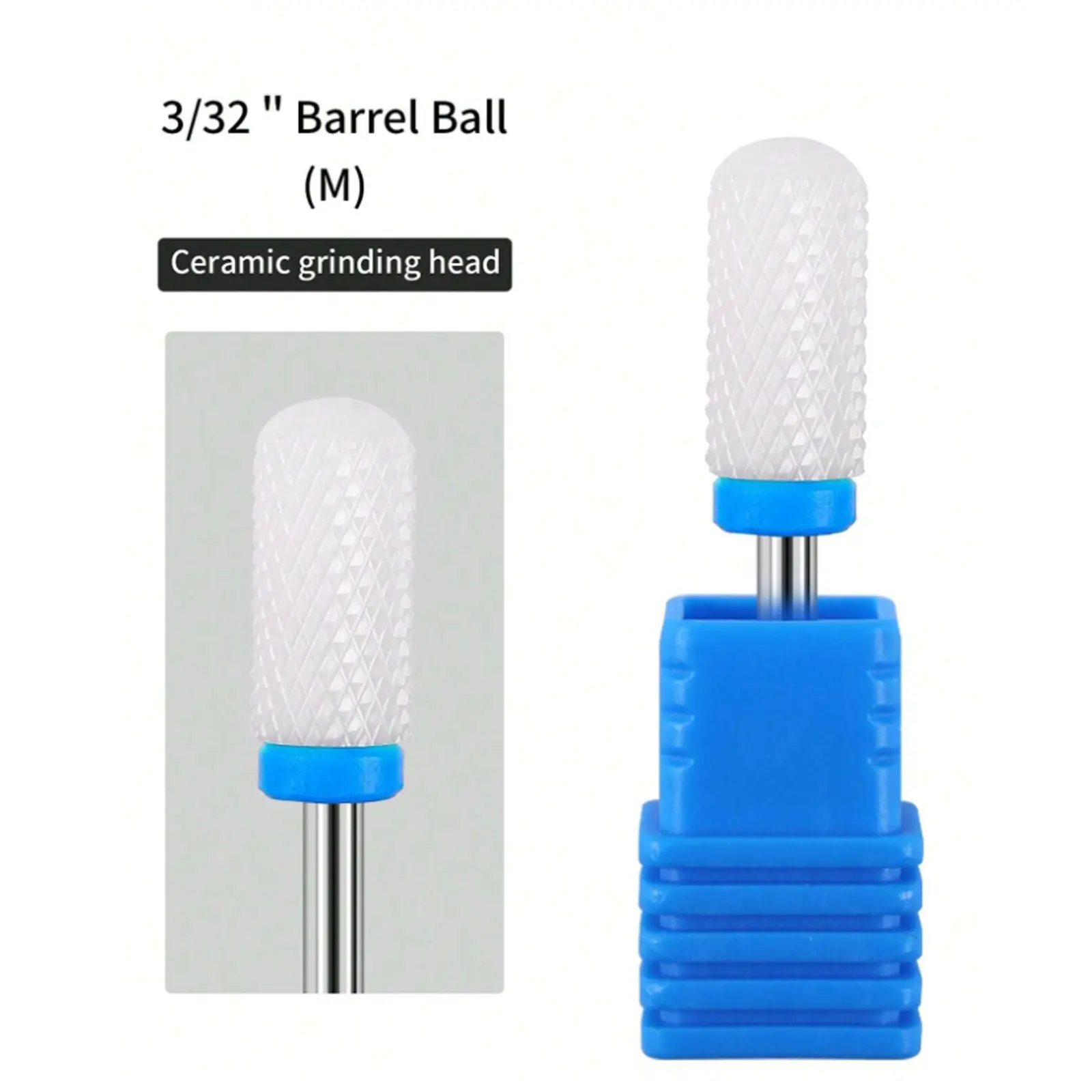 3/32 Inch Barrel Ball Medium Grit Ceramic Nail Drill Bit, Professional Ceramic Milling Cutter, Electric Manicure Pedicure Mill Bits, Nail Polishing Remover Machine File Nail Art Salon Accessories Tool