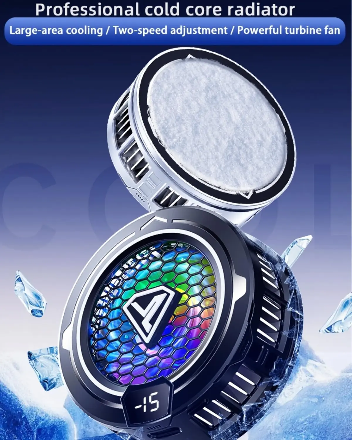 Phone Cooling Fan, Magnetic Radiator with RGB Lights,for Mobile Games and Live Streaming, Universal Compatibility for Android/iPhone/iPad, Large-Area Conduction Cooling (Cooler 2 Black)
