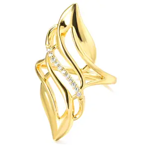 Golden fashion exaggerated curve ring hollow design long ring for women