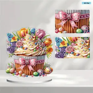 2D Flat Print Easter Cake DIY Table Top Diamond Painting Ornament Kits Single Sided Drill Diamond Painting Desktop Ornaments Kit 5D DIY Diamond Art Tabletop Decorations for Home Office Desktop Decor
