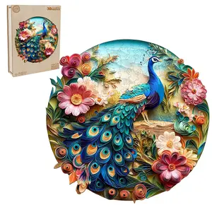 3D Colorful Peacock Wooden Jigsaw Puzzle for Adults and Kids Unique Shape Animal Wood Puzzles Challenging Puzzle, Family Game Creative Gifts，Laser-Cut Durable HDF Wood Puzzle