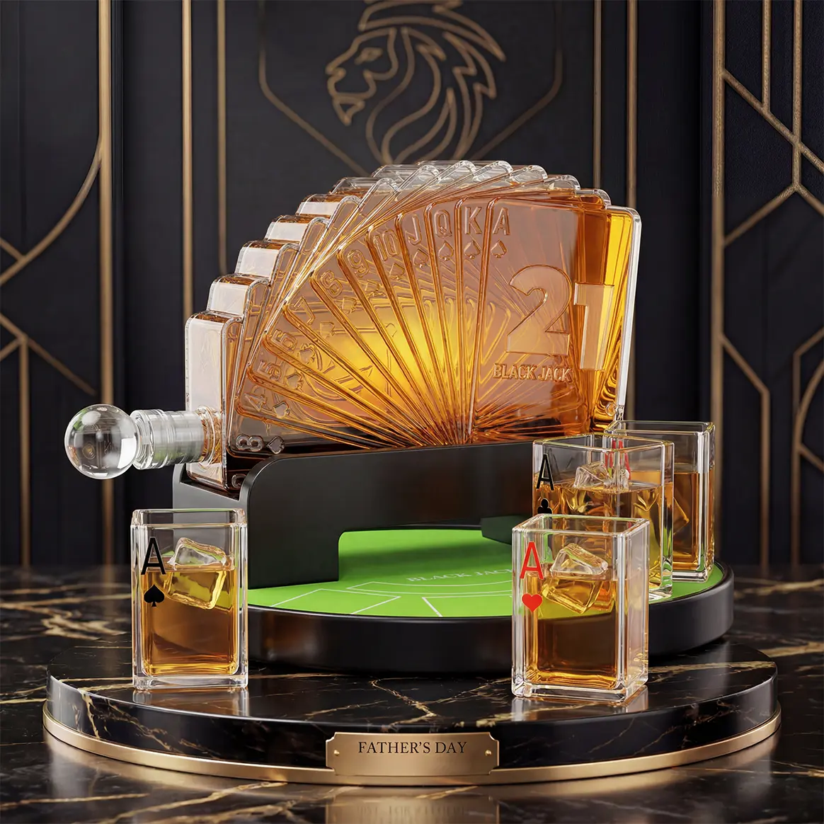 Kollea Father's Day Gifts, Blackjack Whiskey Decanter Set 37.2 Oz Casino Style with 4 Glasses Handmade Poker Table Stand for Christmas Valentines Birthday Gifts for Men Dad Boyfriend Fathersdaygift fathersdaygift
