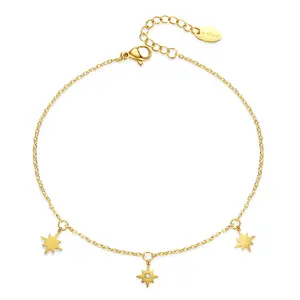 BLEMSA Women's Slim Gold Star Anklet, Beach Ankle Chain, Adjustable Length 8.2" + 1.2"