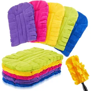 12 Pcs Reusable Fleece Duster Refills Feather Flat Washable Multi Surface Cleaning Pads Tools for Home Blinds Car Pet Furniture Fans Dark Color