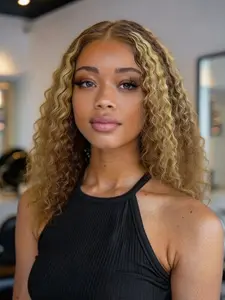 Shine Golden Brown Human Hair Jerry Curly Wig 4x4 Thin Lace Hairline,Invisible Fit,Kinky Curly P4/27 Short Wig,Breathable Adjustable Cap For Women Daily Wear and Party Use