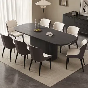 Guyii 86.61 Inch Black Oval Dining Table Set with 4/6/8 Chairs Modern Kitchen Table for Indoor Use Sturdy Construction & Safe Rounded Corners Easy Assembly