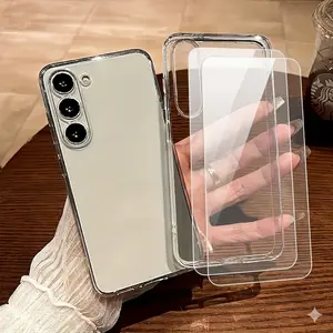 Phone Case: 3pcs [1 Phone Cover with 2 Clear Screen Protectors] Phone Case for Samsung Galaxy S26 S25 S24 S23 S22 S21 S20 Ultar Plus FE Clear Case with Reinforced Corners, Drop Protection Soft Bumper Phone Case (CLEAR) Accessories