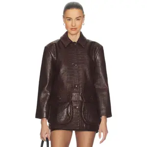 Helsa Schoolyard Jacket in Leather With Croc Emboss in Fudge