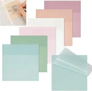 Transparent Sticky Notes 6 Pads 3x3 Inch Self-Adhesive Waterproof Translucent Notes 300 Sheets for Bible Tabs, Book Tabs, School Supplies & Office