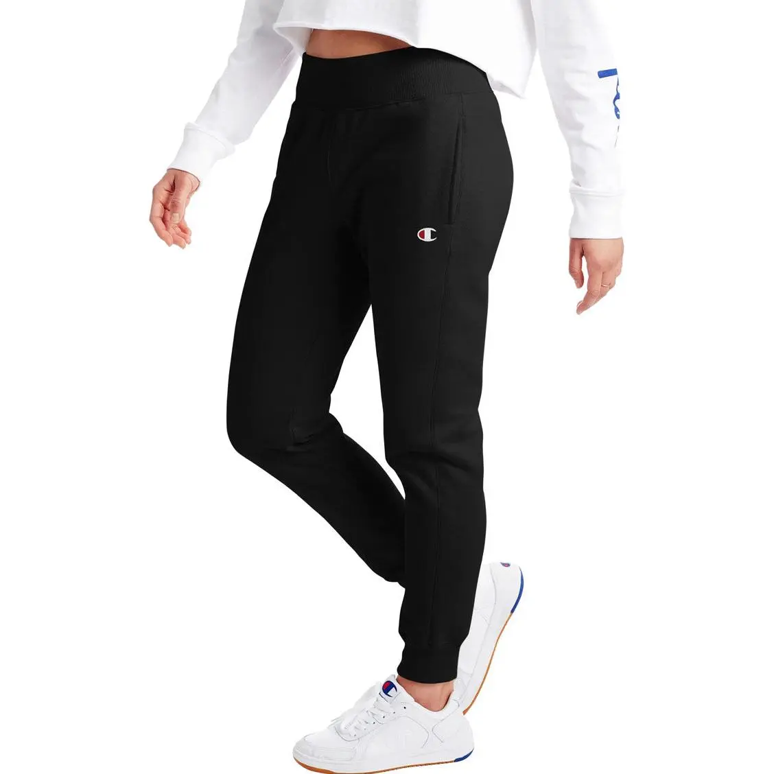 Champion Iconic Reverse Weave Women's Joggers - All Girl Fit, 77% Cotton/23% Polyester, 12 oz. Heavyweight Fleece, Double-Needle Durable Construction, Ribbed Elastic Waistband & Cuff, Tapered Leg, Vertical Shrinkage Resistant