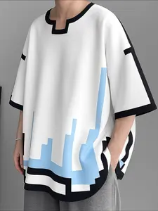 INCERUN Summer Men T Shirt Short Sleeve Basic Printing Loose Male Tee Tops Streetwear Fashion Casual Men Clothing Oversized Baggy Menswear