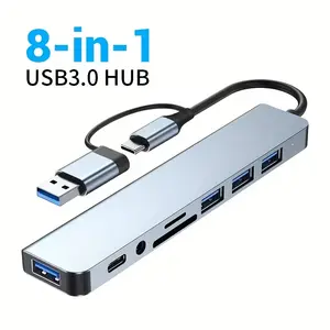 8-in-1 USB C Hub with HDMI Splitter, 4 USB Ports, SD/TF Card Reader & Audio Jack, USB C Splitter for MacBook, iPad Pro, iPhone 15, Laptop