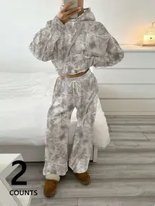 Women's Casual Hooded Sweatshirt & Pants Set, Light Street Style, Fitted Crop Top, All Seasons Fashion, Trendy