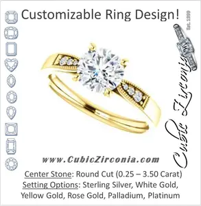 Cubic Zirconia Engagement Ring- The Ruth (Customizable 7-stone Round Cut Style with Vintage Filigree)