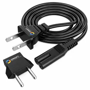 OMOFT Universal AC Cable Power Cord 2 Prong 5Ft with European Adapter Conversion for Epson Printers, Vizio, Sony, Canon, HP, and More